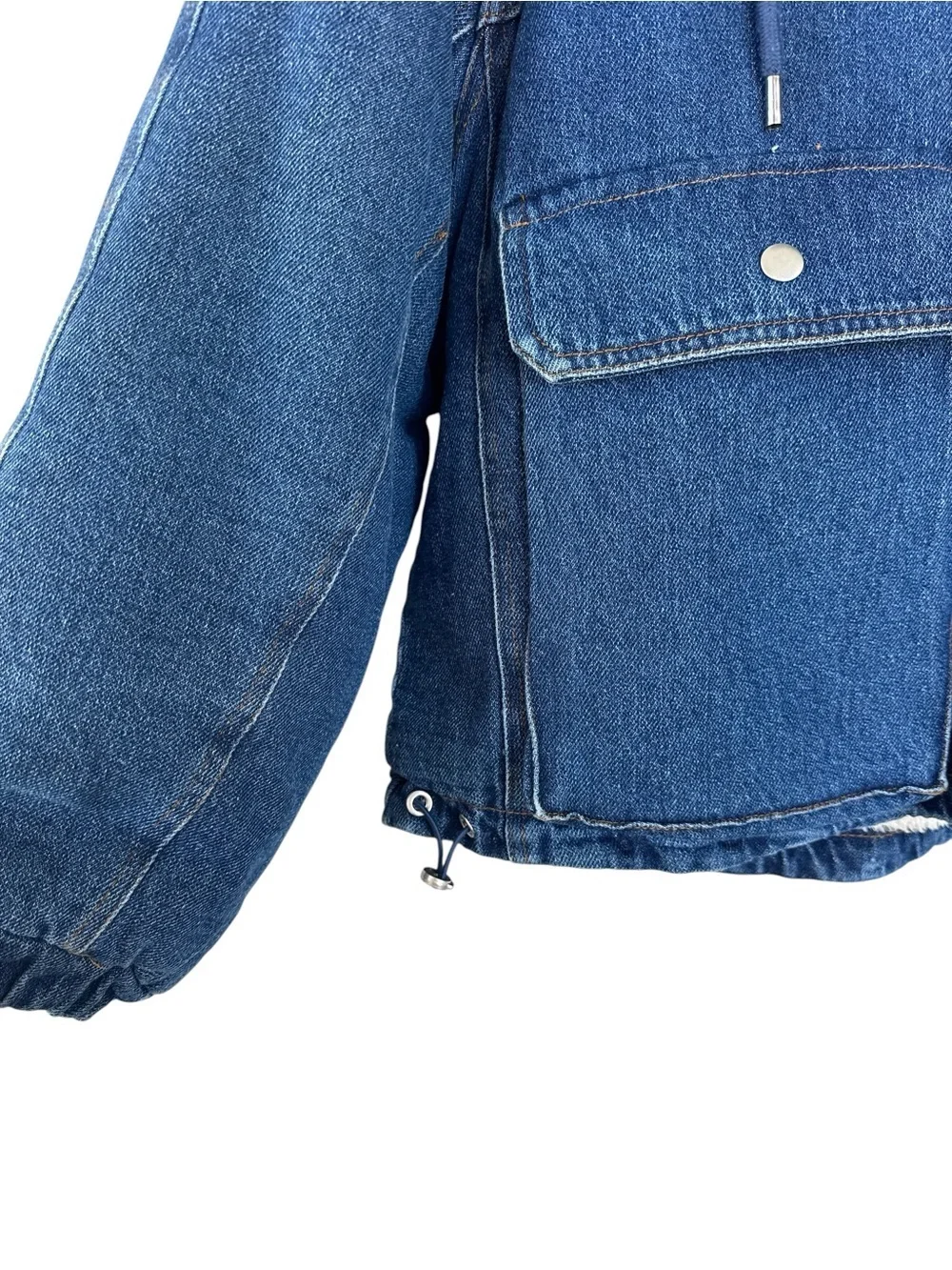 HYFVE Sherpa Lined Denim Hooded Jacket Oversized Utility Coat Blue Large